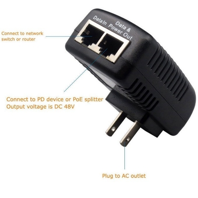 48V 0.5A 월 플러그 POE 주입기 IP 전화 / CCTV IP 카메라 전원 공급 장치