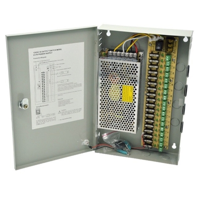 단일 출력 12V DC 15A 18 채널 CCTV 보안 카메라 전원 공급 상자 유통