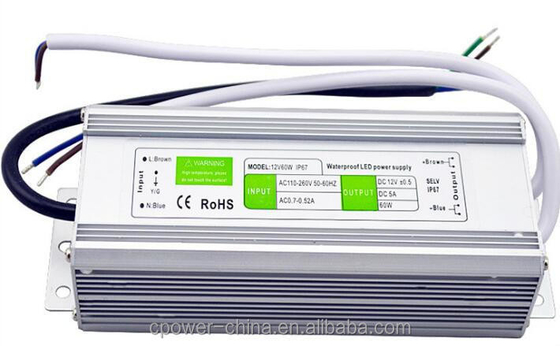 단일 출력 60W 5A IP67 방수 LED 전원 공급 12V AC/DC 86% 효율