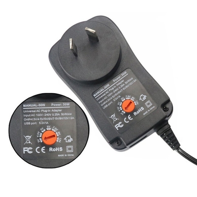 DC 출력 30W 유니버설 전원 공급 어댑터 100-240V AC 3V-12V 조정 가능한 여러 팁